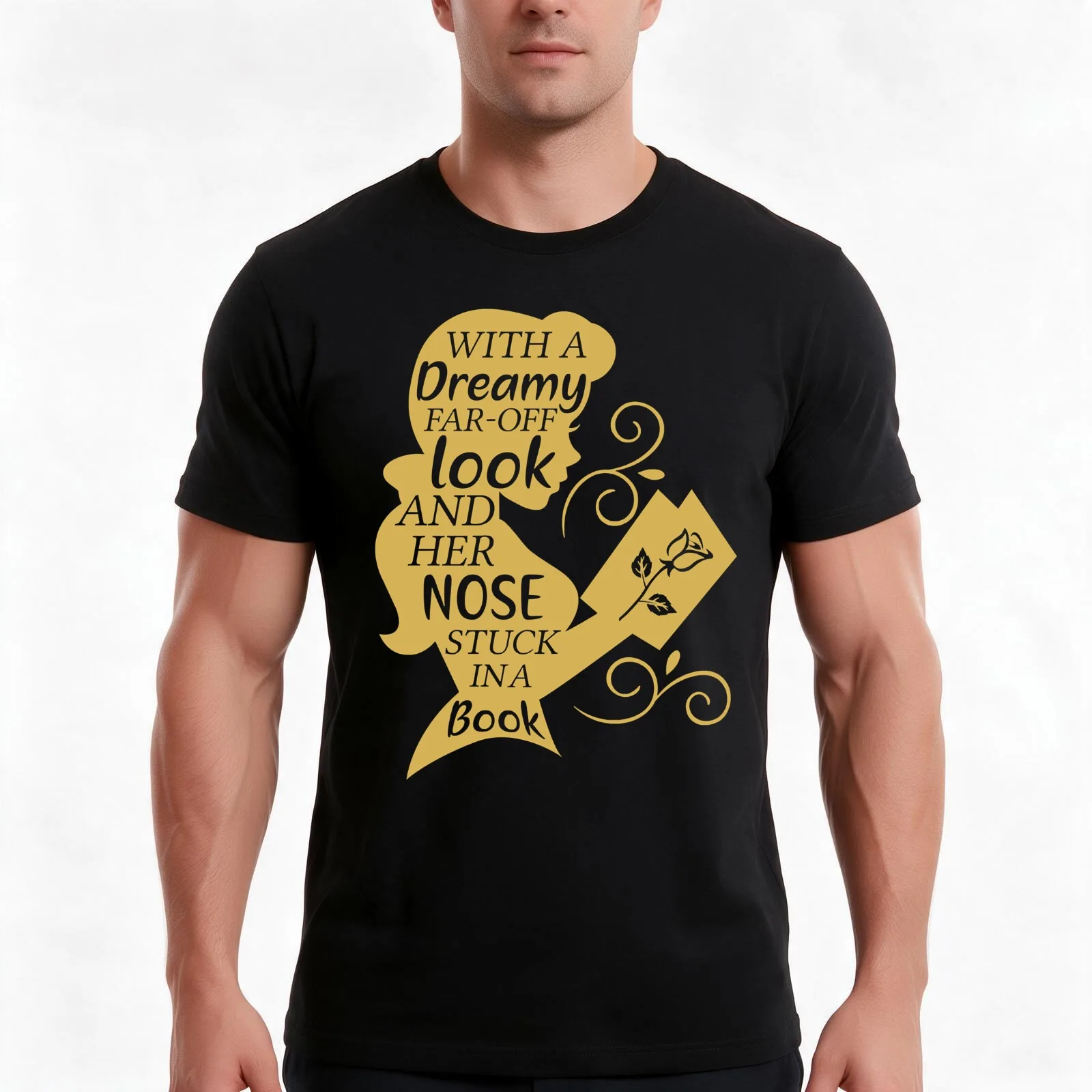 With a Dreamy Far-Off Look T-Shirt, Summer Casual Cotton Tee, Oversized Streetwear Tops, Vintage Graphic Print, Unisex Men Women