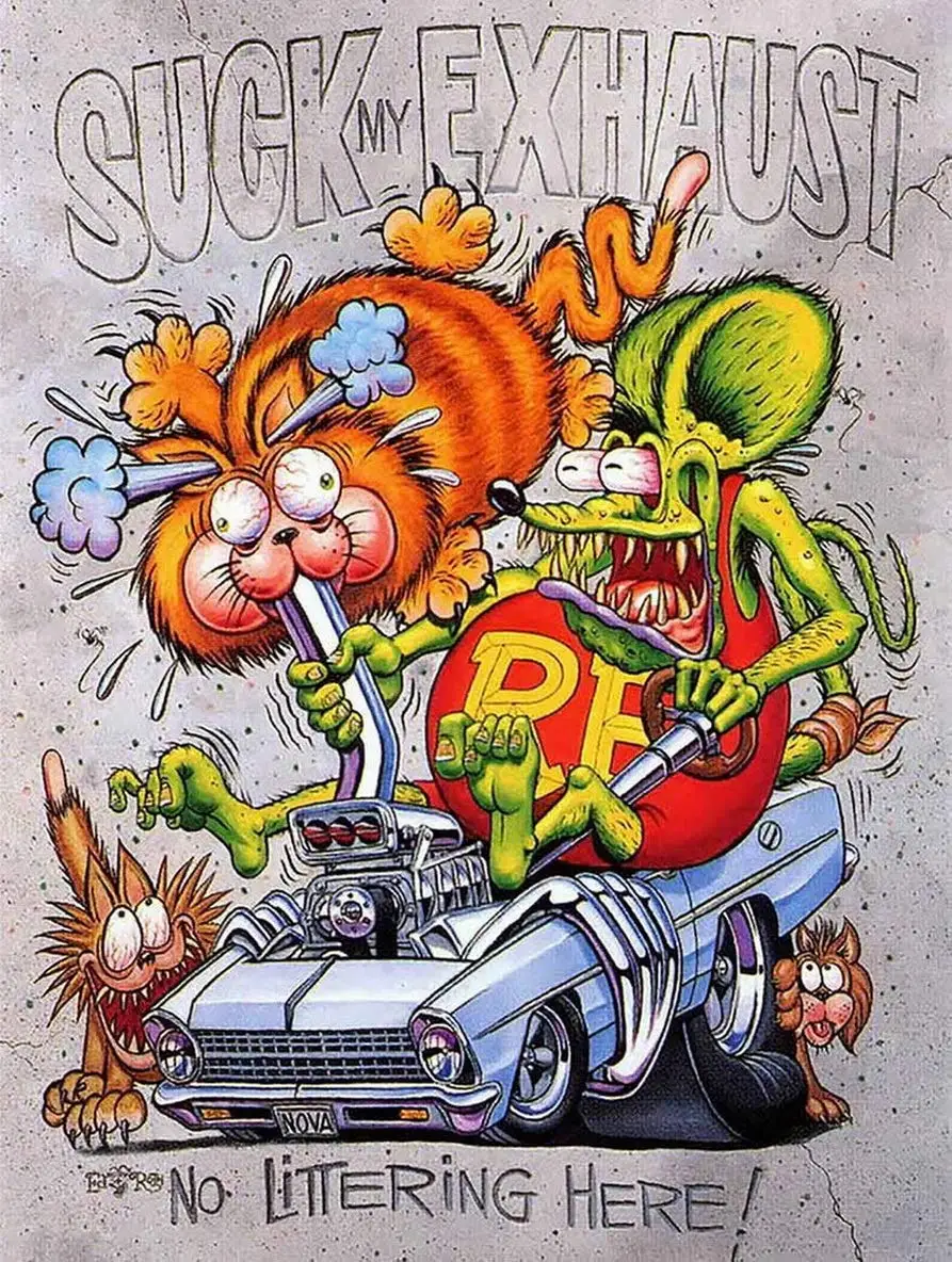 Rat Fink Suck My Exhaust, Ed Roth, Big Daddy, Daddy Roth, Signs Rusty Look Reproduction Metal Tin Sign 8X12 Inches Oil Stat sign
