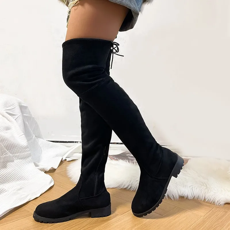 2023 Women\'s Boots Slim Elastic Boots Black Simple Casual Socks Boots Spring and Autumn New Large Long Tube Women\'s Boots