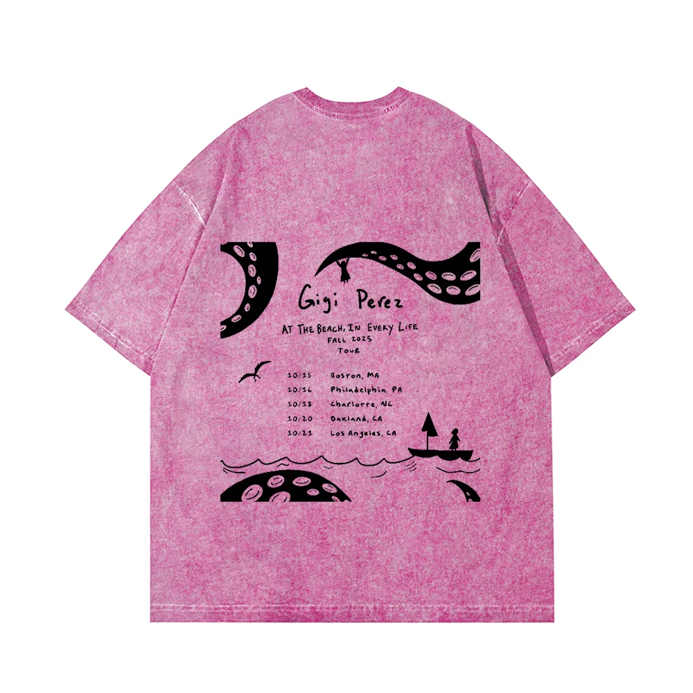 

Gigi Perez At The Beach In Every Life Tour 2025 Cotton Vintage Wash Tee Shirt Round Neck Short Sleeved Man/Woman T shirt