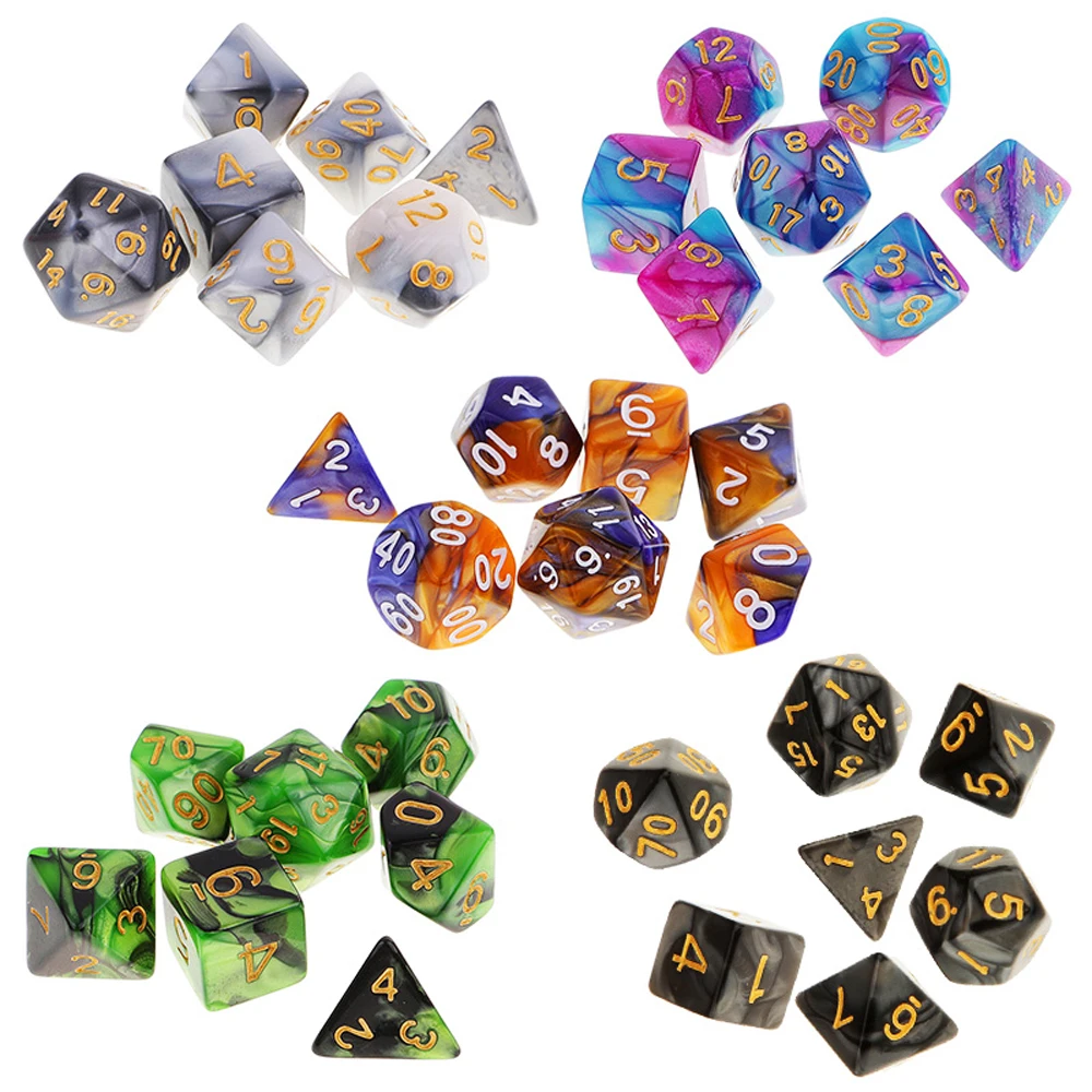 

Игрушки для взрослых для ролевых игр DnD D4 D6 D8 D10 D12 D20 7 шт./компл. игровые игры, акриловые игральные кости, разноцветные игральные кости, двухцветные многогранные игральные кости