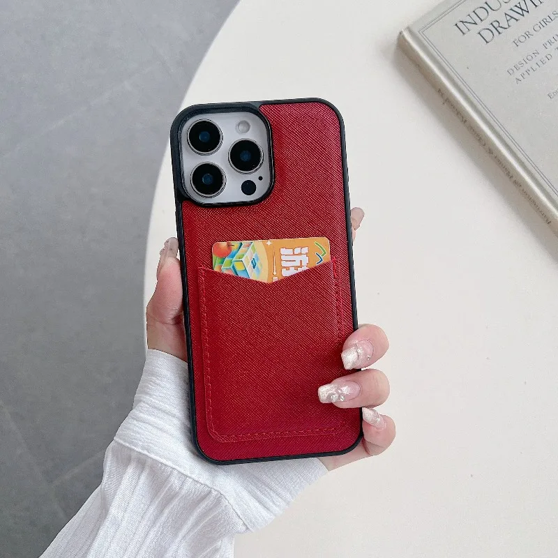 

New Model Suitable for iPhone 16e Change Card Case 15 Promax Cross Pattern 14 Pro All Inclusive 13 12 Anti Drop Protection Cover