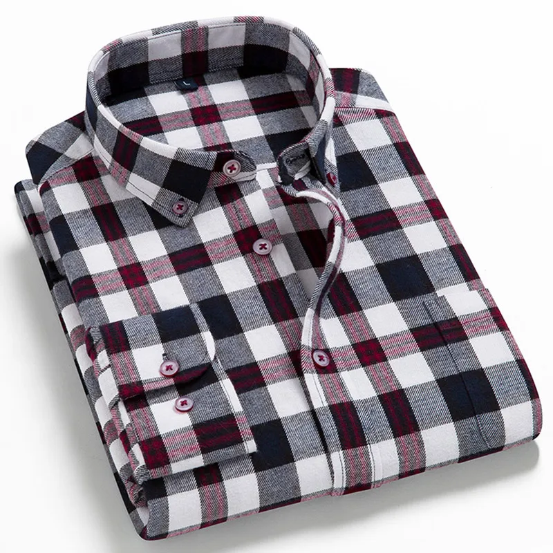 Camisa xadrez manga comprida masculina, camisa casual masculina, vestido social, camisas de flanela, alta qualidade, 100% algodão, novo, 4XL, 2023