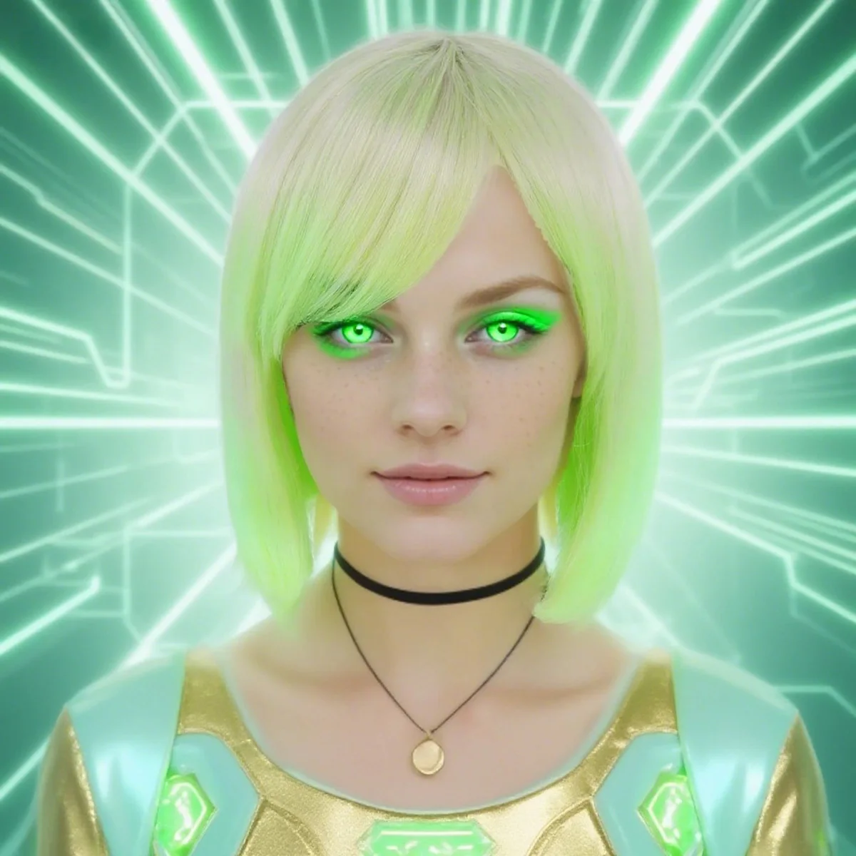 

Cosplay Wigs Short Ombre Green Synthetic Hair Bob Straight Wig with Bangs for Women Halloween Costume Party Natural Looking