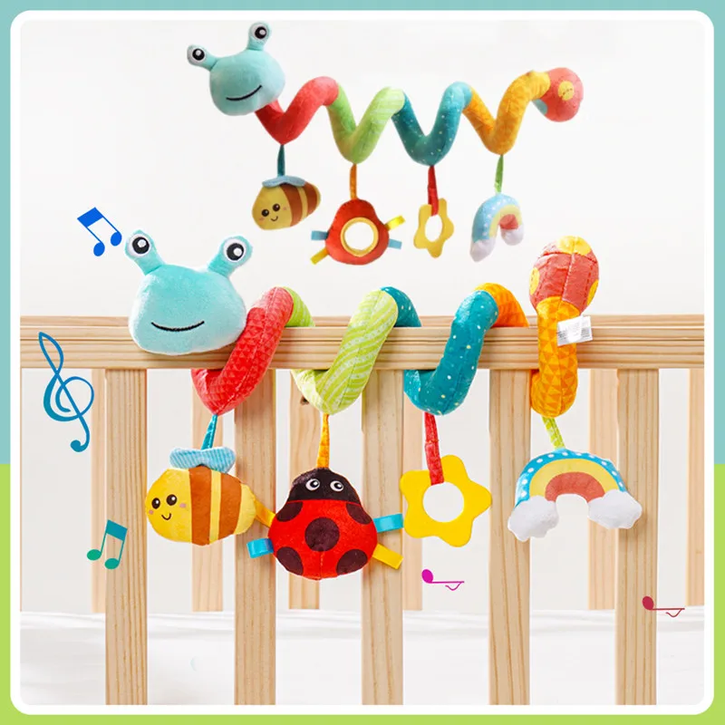 

Cute Plush Raccon Baby Bed Winding Rattle Toys Crib Wrapped Around Hanging Doll Toy with Mirror and Teether Stroller Spiral Toy