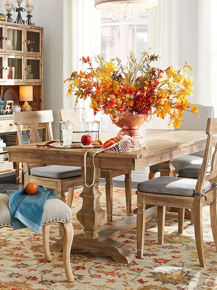 Mesa de comedor de madera maciza para el hogar francés, muebles retro pequeños nórdicos, combinación de mesa de comedor rectangular de alta gama, madera de fresno