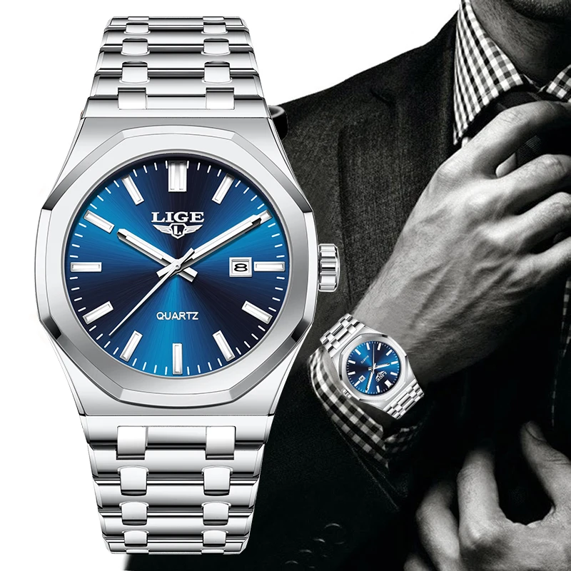 LIGE Original Design Man Watch Fashion Luxury Stainless Steel Casual Sports Auto Date Waterproof Luminous Quartz Watches for Men