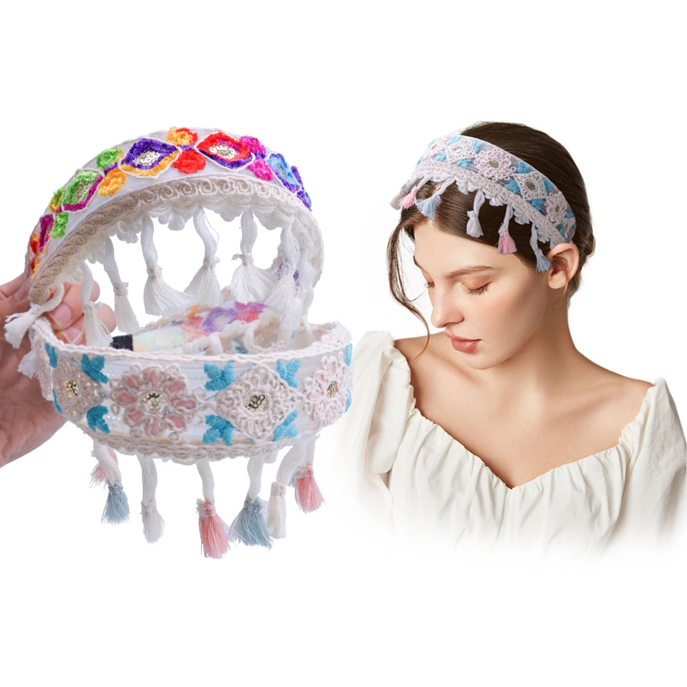New Ethnic Style Braided Tassel Headband Niche Bohemian Embroidered Hairband Colorful and Versatile Headwear Hair Accessories