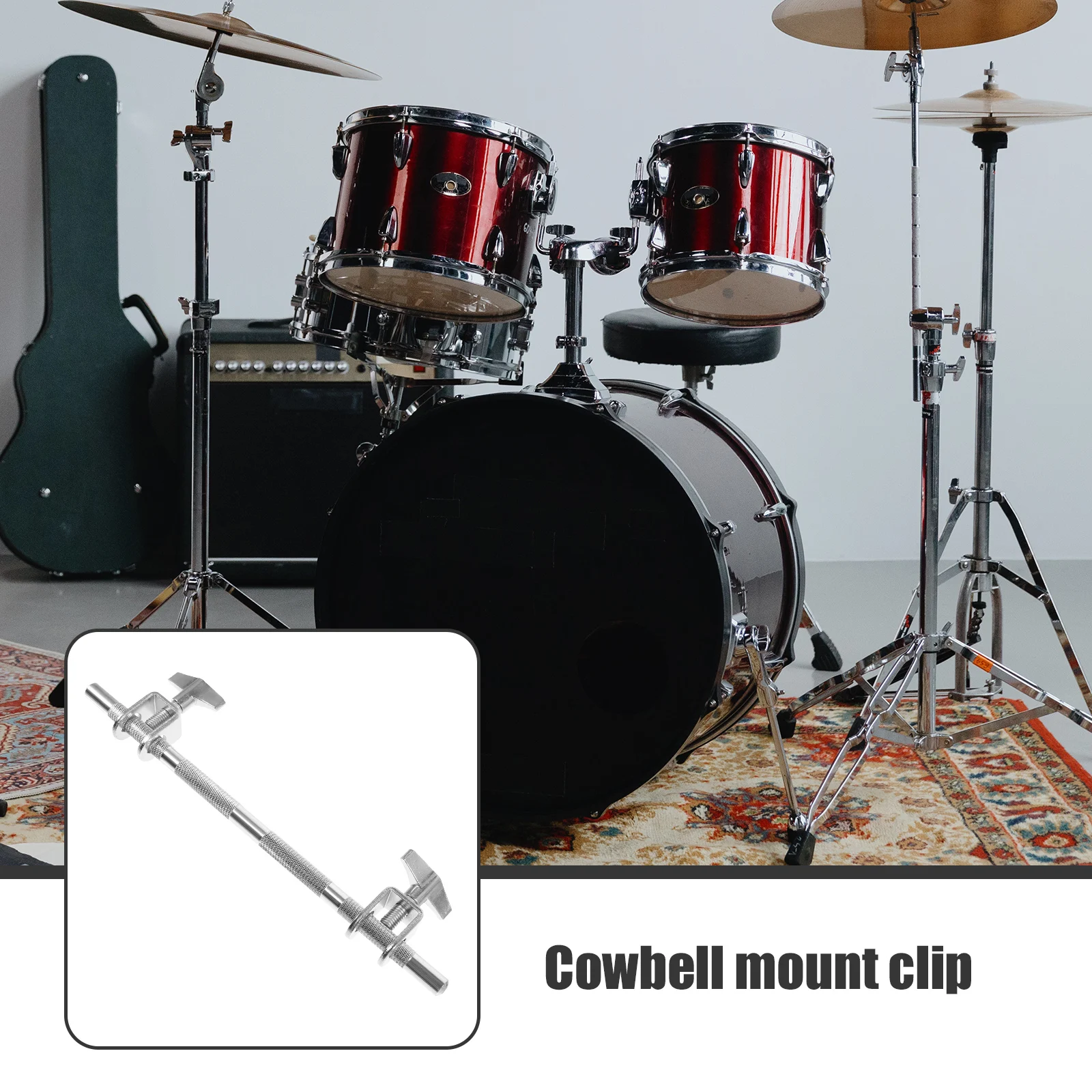 

Cowbell Stand Bracket Accessory Mounting Clamp Bass Drum Holder for Drums Silver Extension