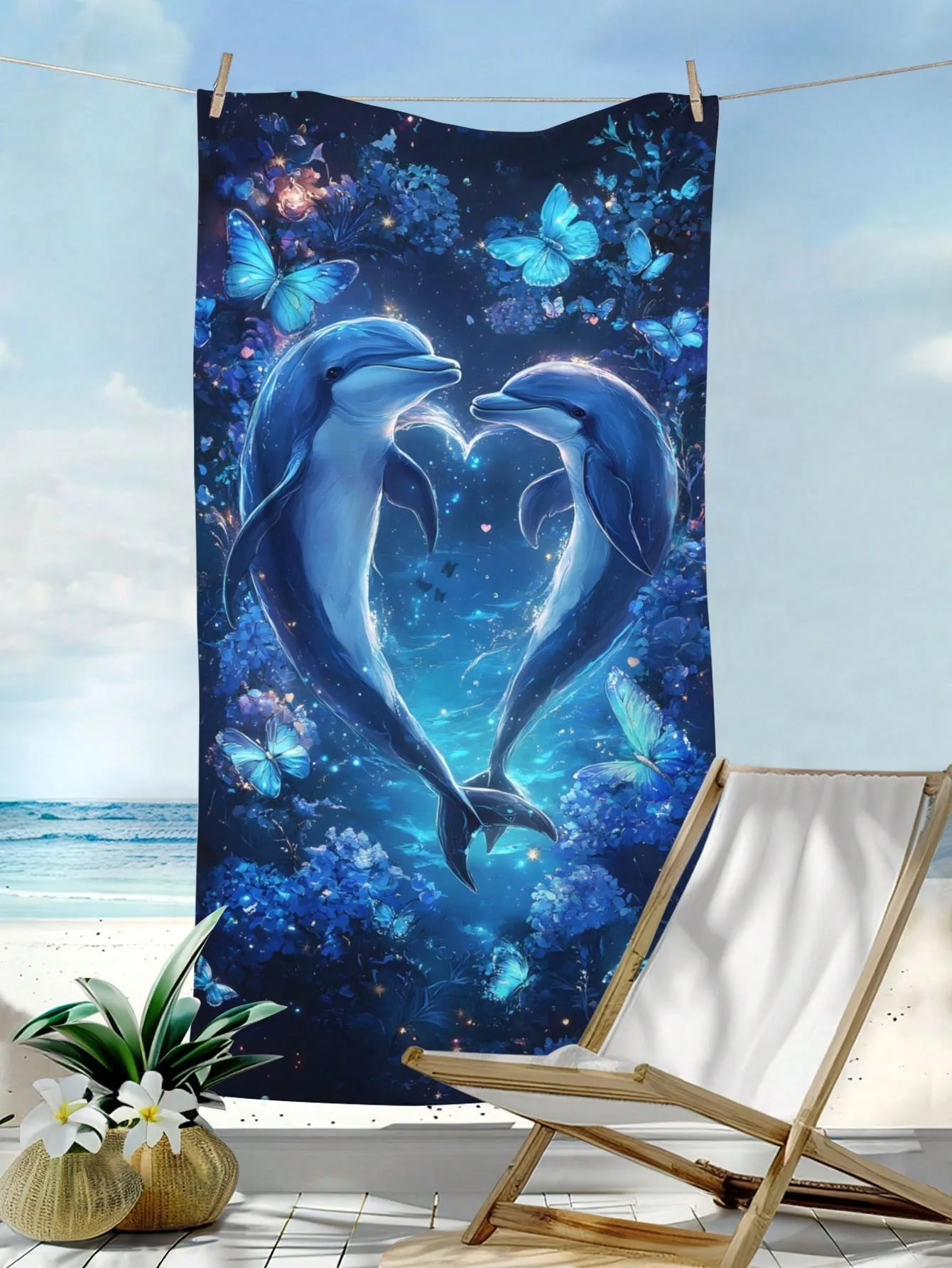 

Пляжные полотенца с принтом дельфинов морских существ необходимое для украшения пляжа в ванных комнате отпуска