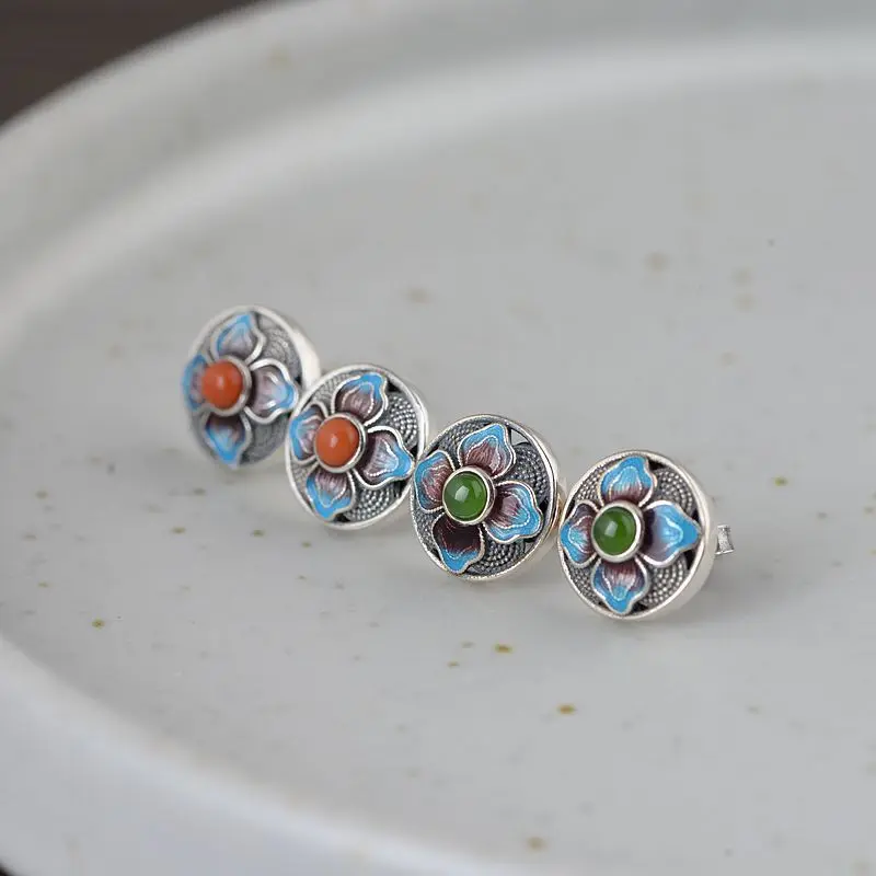 pendientes-de-plata-de-ley-s925-con-flor-de-loto-esmalte-Agata-del-sur-jade-natural-redondo-estilo-chino-tradicional