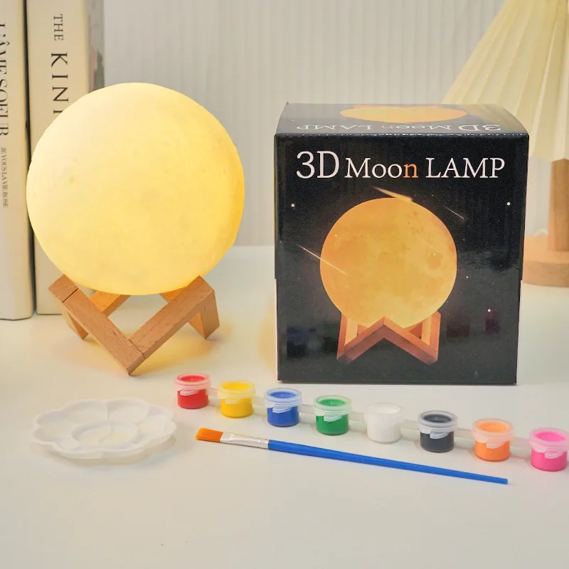 Lámpara de planeta DIY, Luna, galaxia, luz nocturna, pintura artística, Graffiti, regalo de cumpleaños, decoraciones para dormitorio y sala de estar con soporte, seis pinturas