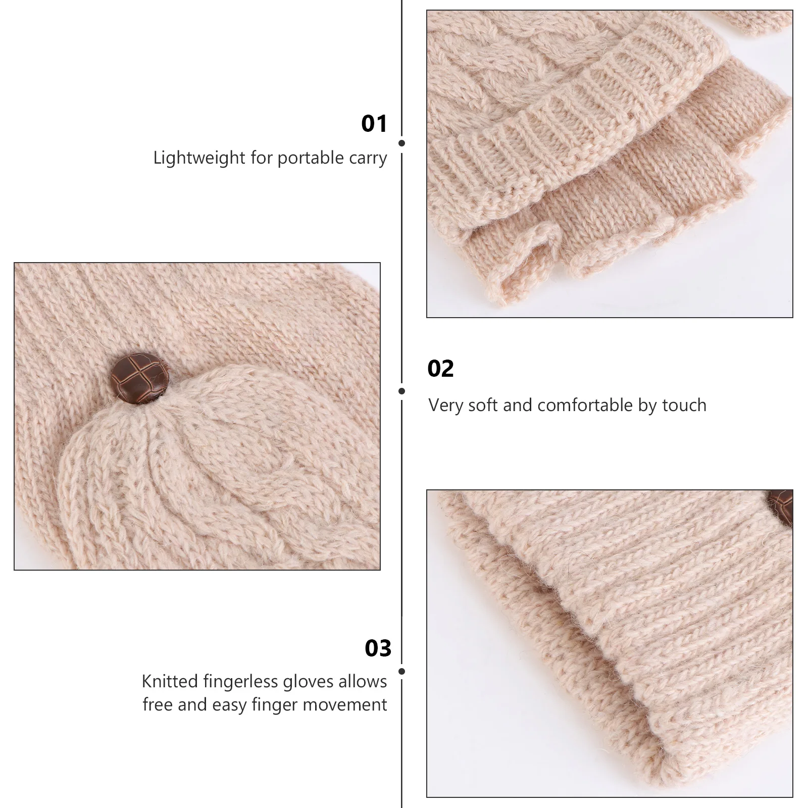 

Women Winter Warm Wool Knitted Grey Fingerless Gloves Convertible Semi Finger Mitten Cover for Cold Weather Hand Warmers