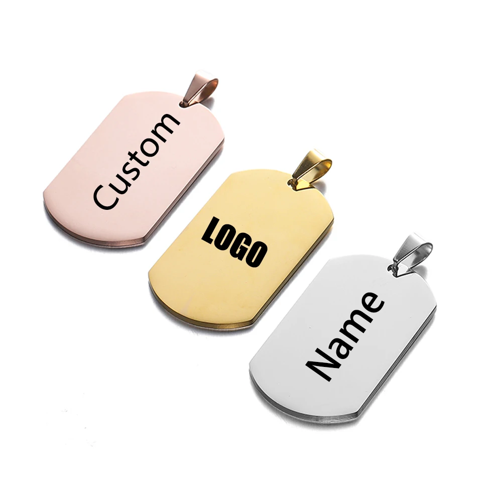 1pc Letter Customized Custom Laser Engrave Name LOGO Stainless Steel Rectangle Tag Name Blank Dog Tags  For DIY Jewelry Pendant