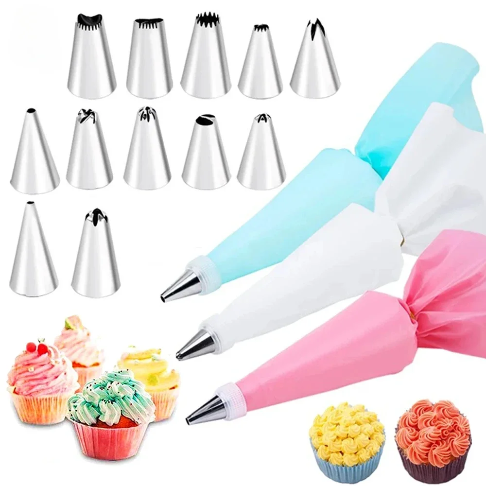 Cake Decorating Tools Set Reusable Silicone Pastry Bag Stainless Steel Cake Mouth Baking Pastry Accessories