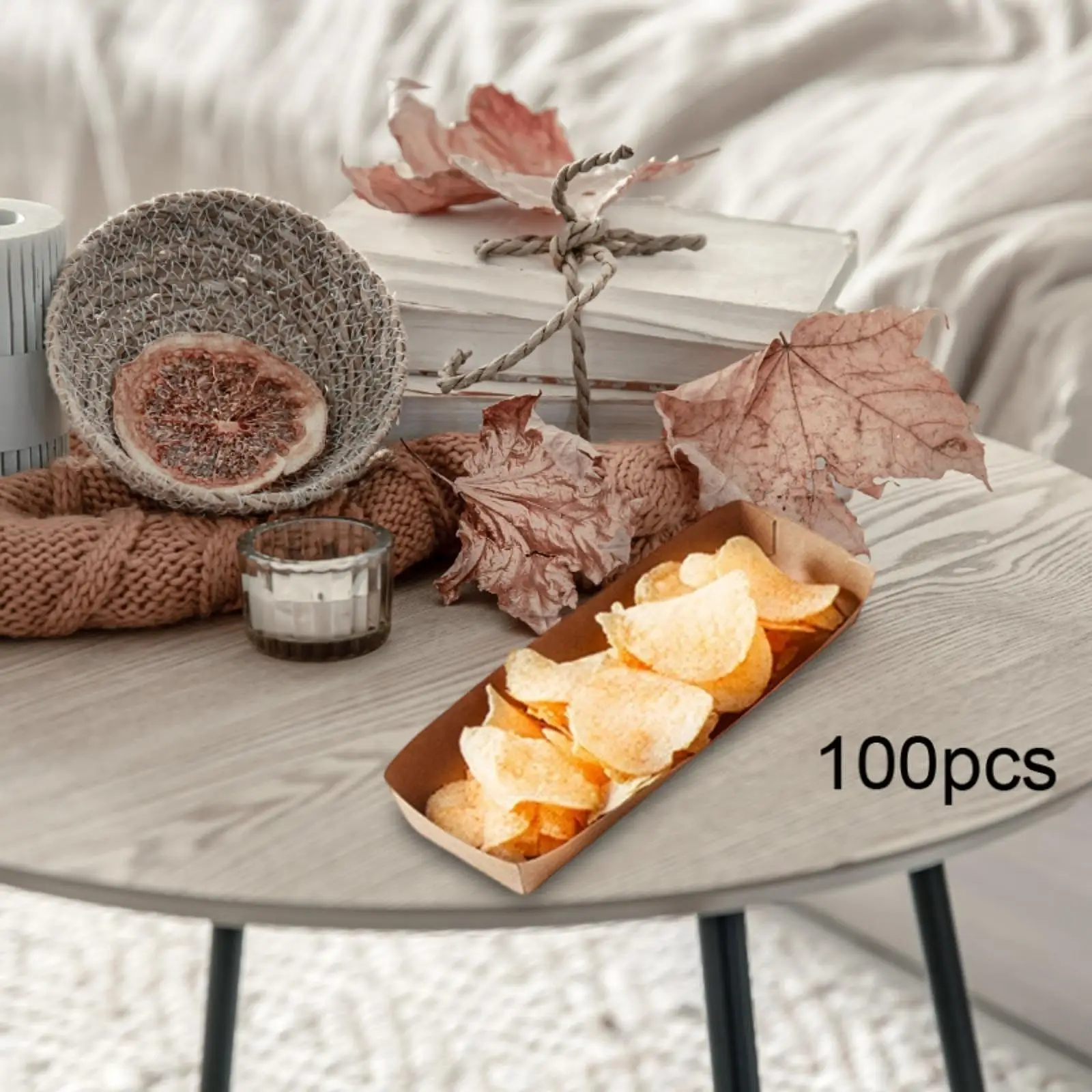 100x Paper Food Boats Food Serving Boats Packaging Tray Heavy Duty Serving Trays for Taco Burgers Dessert French Fries BBQ