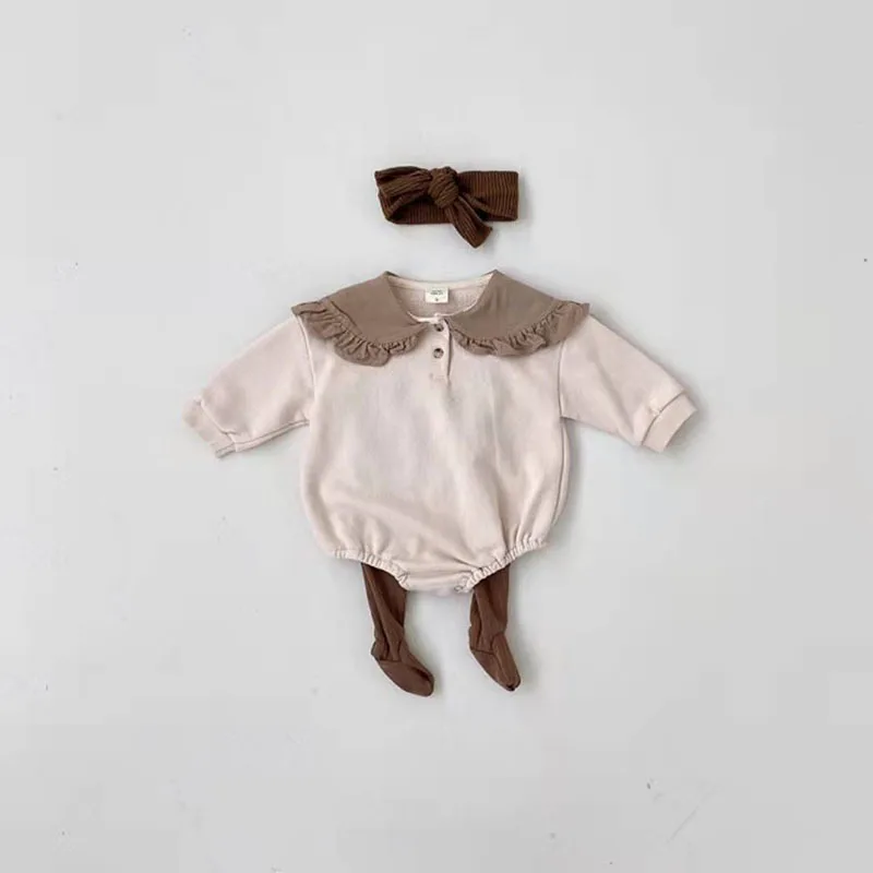 Spring Autumn Newborn Clothes New Ins Boy Girl Infant Simple Casual Loose Long Sleeve Bodysuit Baby Cotton Fashion Solid Onesie