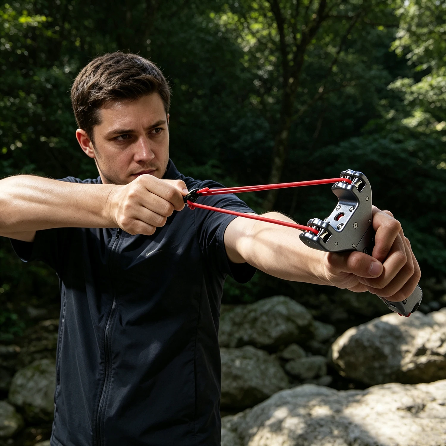 Aluminum Alloy Silver Long 5-Hole Hollow Premium Fast Auto-Loading Slingshot with Magazine Tube for Outdoor Practice