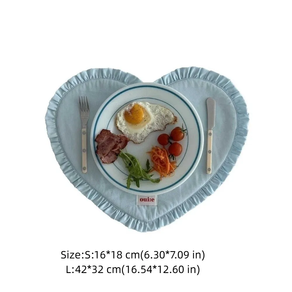 New Heart-shaped Placemats Dining Table Pleated Lace Loving Water Cup Mat Plaid Decorative Fabric Coaster Home Decor