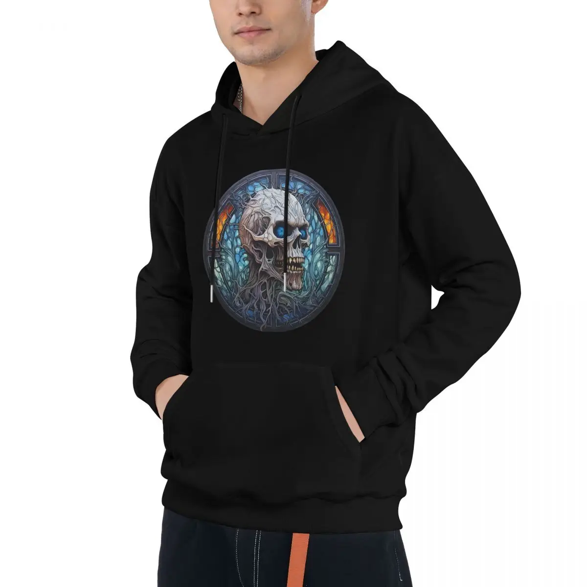 Skull Men's Cotton Hoodie Sporty Hooded Sweatshirts Long Sleeve Casual Waffle Knit Pullover Hoodies with Dynamic Kanga Pocket