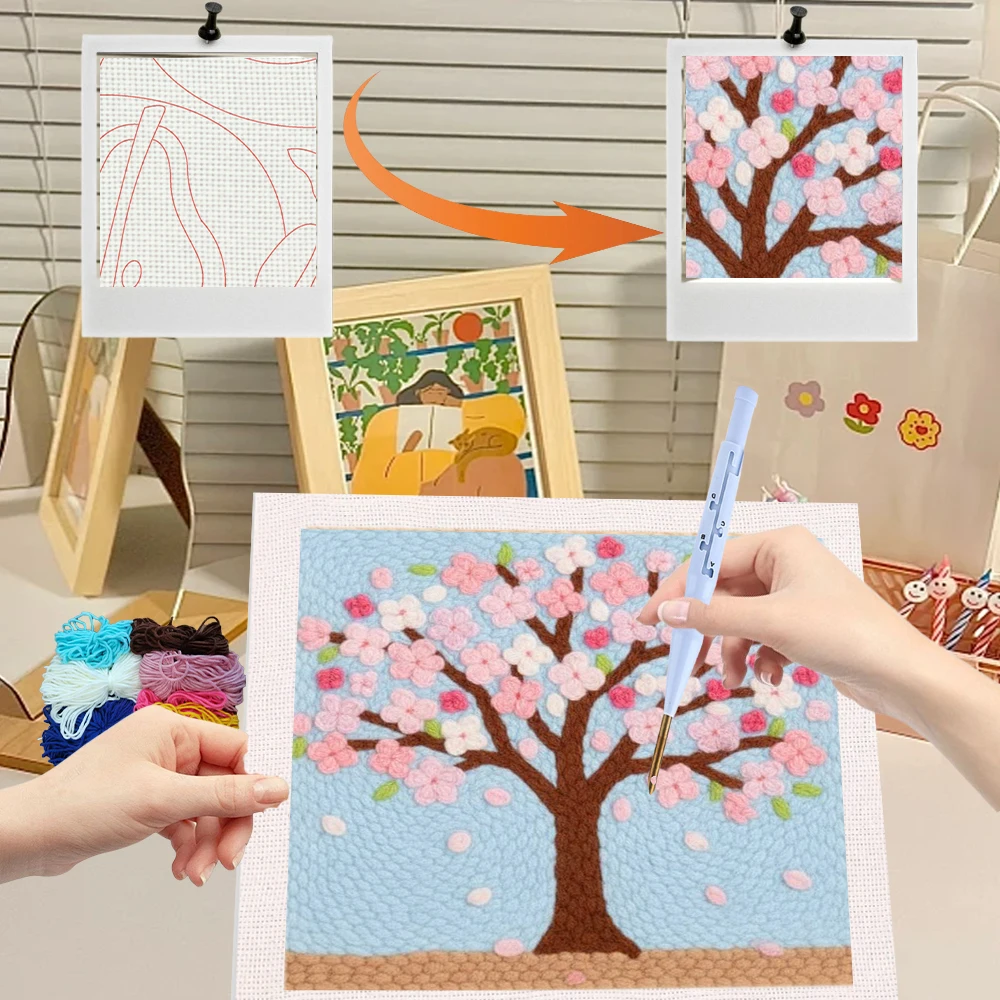 

Набор для вышивания иглой (DIY) с цветами и деревьями, 25x25 см, для начинающих и взрослых, наборы для рукоделия и творчества