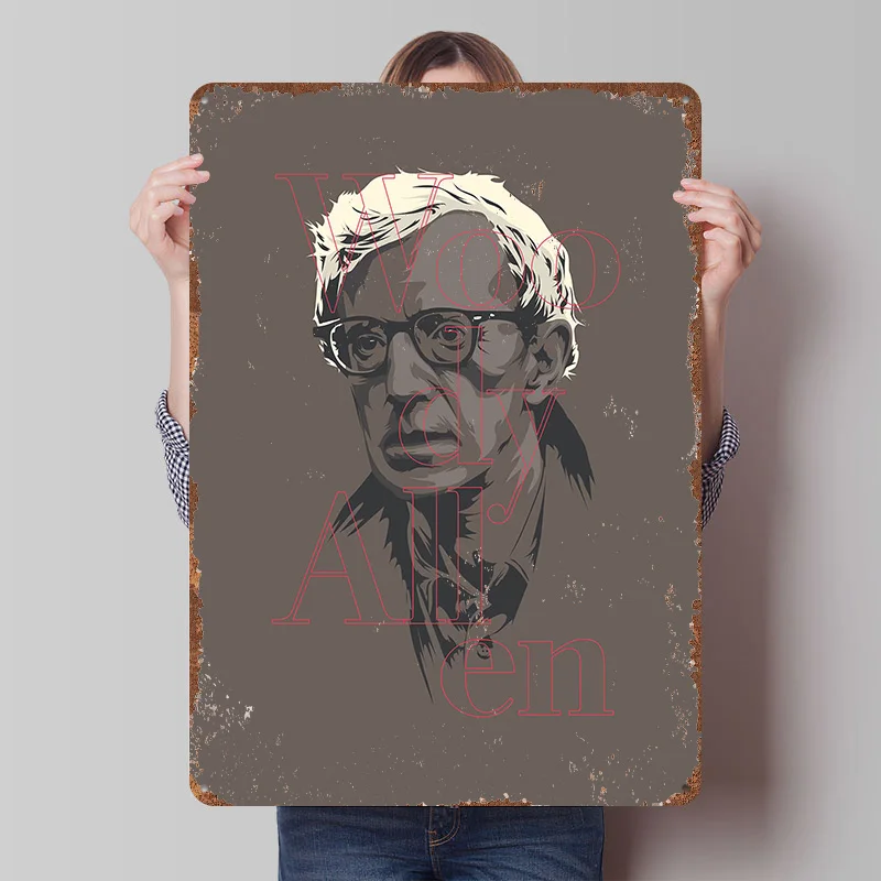 Famous Movie Directors - Woody Allen Tin Poster Customized Retro Wall Art Vintage Metal Signs for Room Bedroom Decoration Gaming