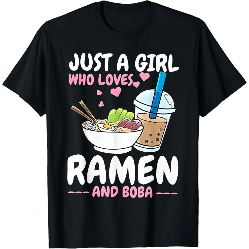 Sólo una chica que ama Ramen y Boba Bubble Tea, regalo japonés, camiseta Unisex, camisetas estampadas de manga corta con cuello redondo
