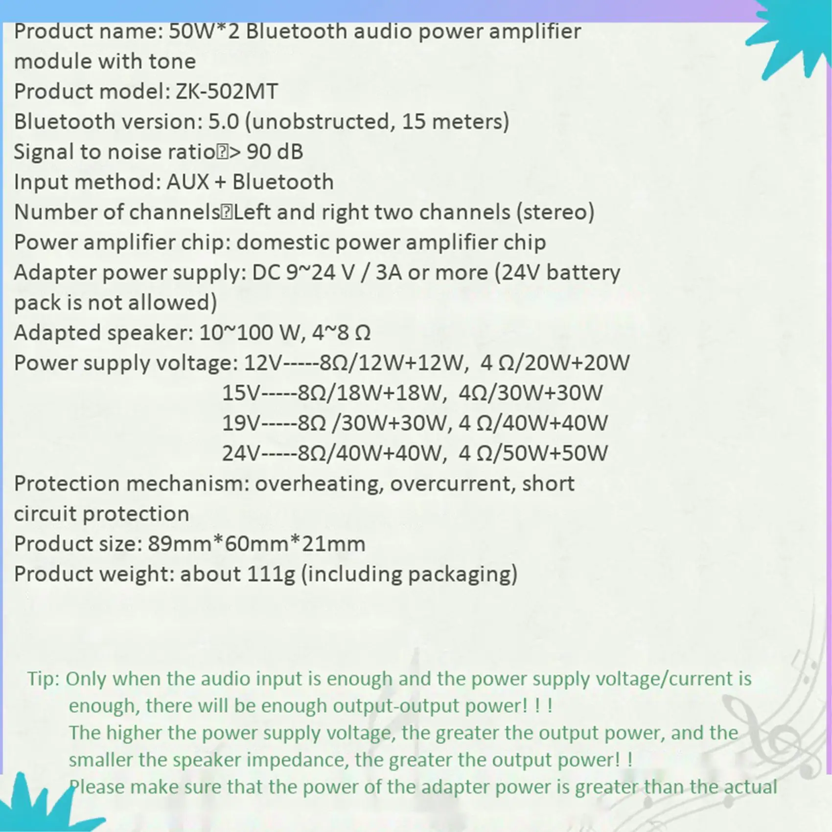 

ABZW 4X ZK-502MT Bluetooth 5,0 Плата усилителя сабвуфера 2,0-канальная плата стереоусилителя высокой мощности 2X50 Вт Bass AMP