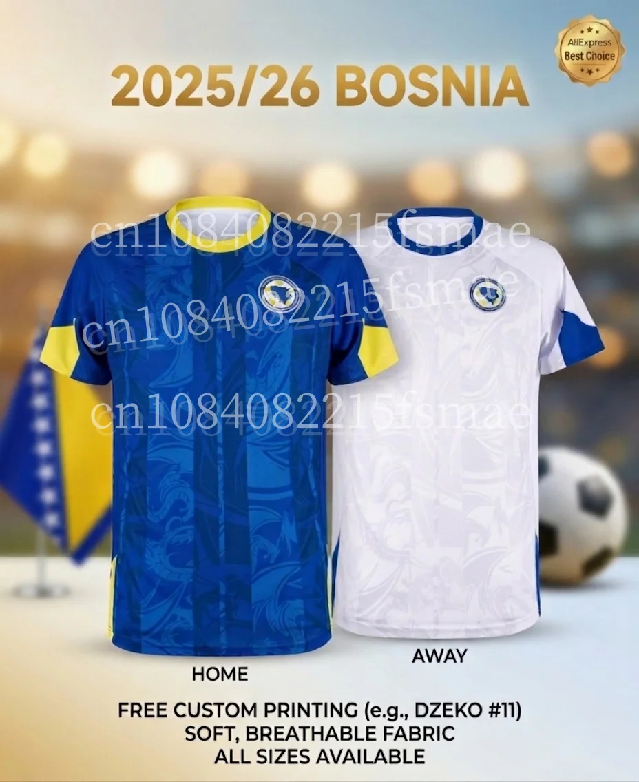 2025/2026 Bosnia and Herzegovina Soccer Jersey DZEKO 11 Football Shirt Men Kids Training Shirt  Home Away Blue White Fan Uniform