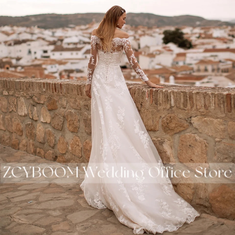 Elegant Boat Neck Appliques Mermaid Wedding Dresses 2026 Lace Boho Long Sleeves Bridal Gowns For Women Vestido de Noiva Mariage