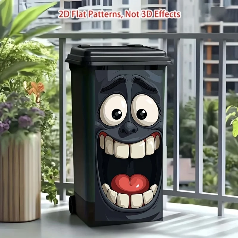 1 Stück 2D flacher, interessanter Aufkleber mit „Big Mouth Cartoon Face“-Motiv für den Mülleimer, 2D flacher Wandaufkleber, abnehmbarer, selbstklebender Aufkleber für den Außenbereich – Detail 4