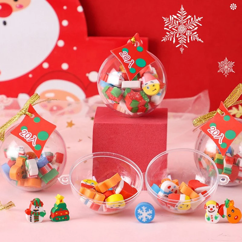 20pcs Merry Christmas Erasers for Kids Gifts Kawaii Stationery Novelty Santa Tree Mini Rubber School Cute Office Supplies