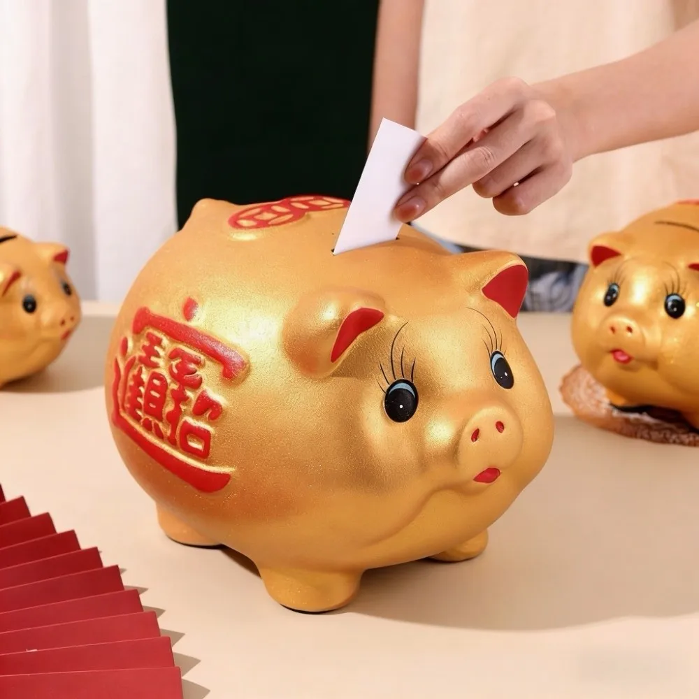 Decorative Animal Piggy Bank Ceramic Gold Pig Money Jar Thickened Good Luck Coin Saving Box New Year Celebration