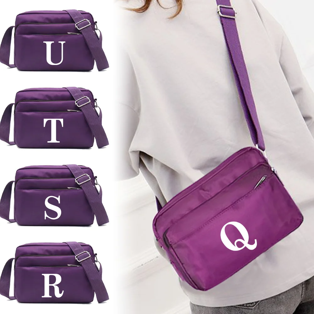 Fashion Large Capacity White Letter Printing Series Pattern Purple One Shoulder Crossbody Bag Portable Commuting Storage Bag