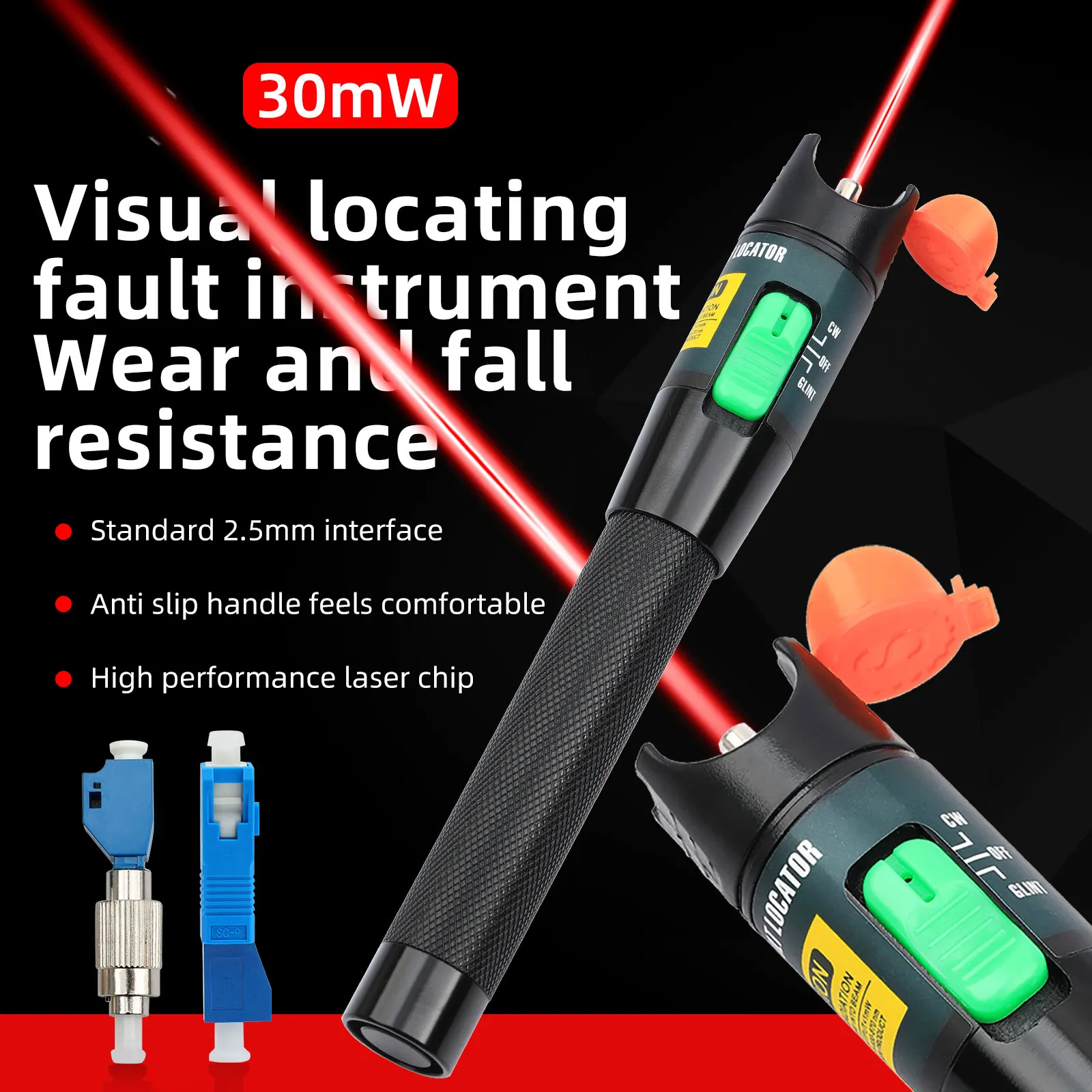 Visual Fault Locator 30KM SM FC-LC/SC-LC Male to Female Adapter Connector FTTH Telecommunications Fiber Optic Cable Tester Meter