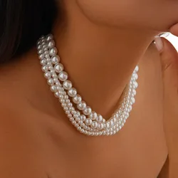 Elegant Imitation White Pearl Multi-layer Long Black Ribbon Choker Necklace For Girls Jewelry Trend Vacation Wedding Gifts X0288