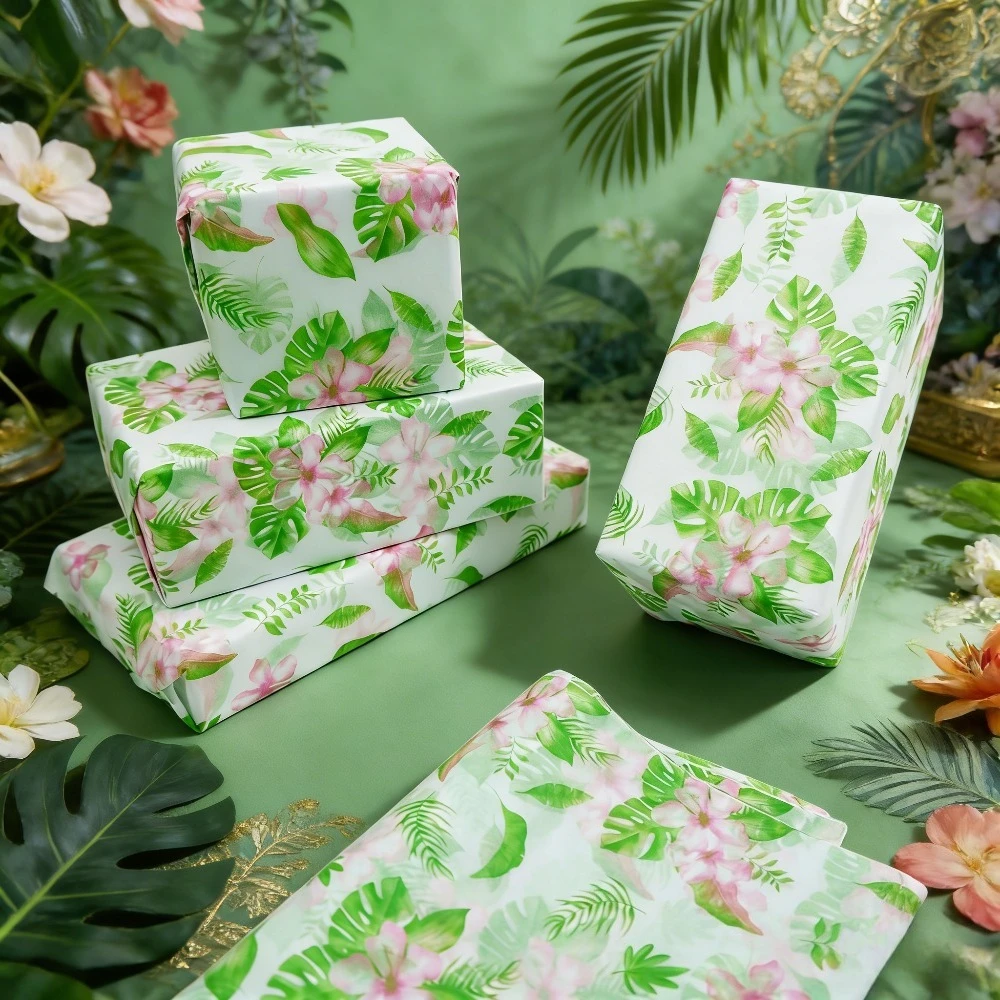 50/100 Stück tropisches Blatt- und Blumen-Geschenkpapier, geeignet als Geschenkbox-Einlage, Füllmaterial für Hochzeiten, Partys, Muttertag