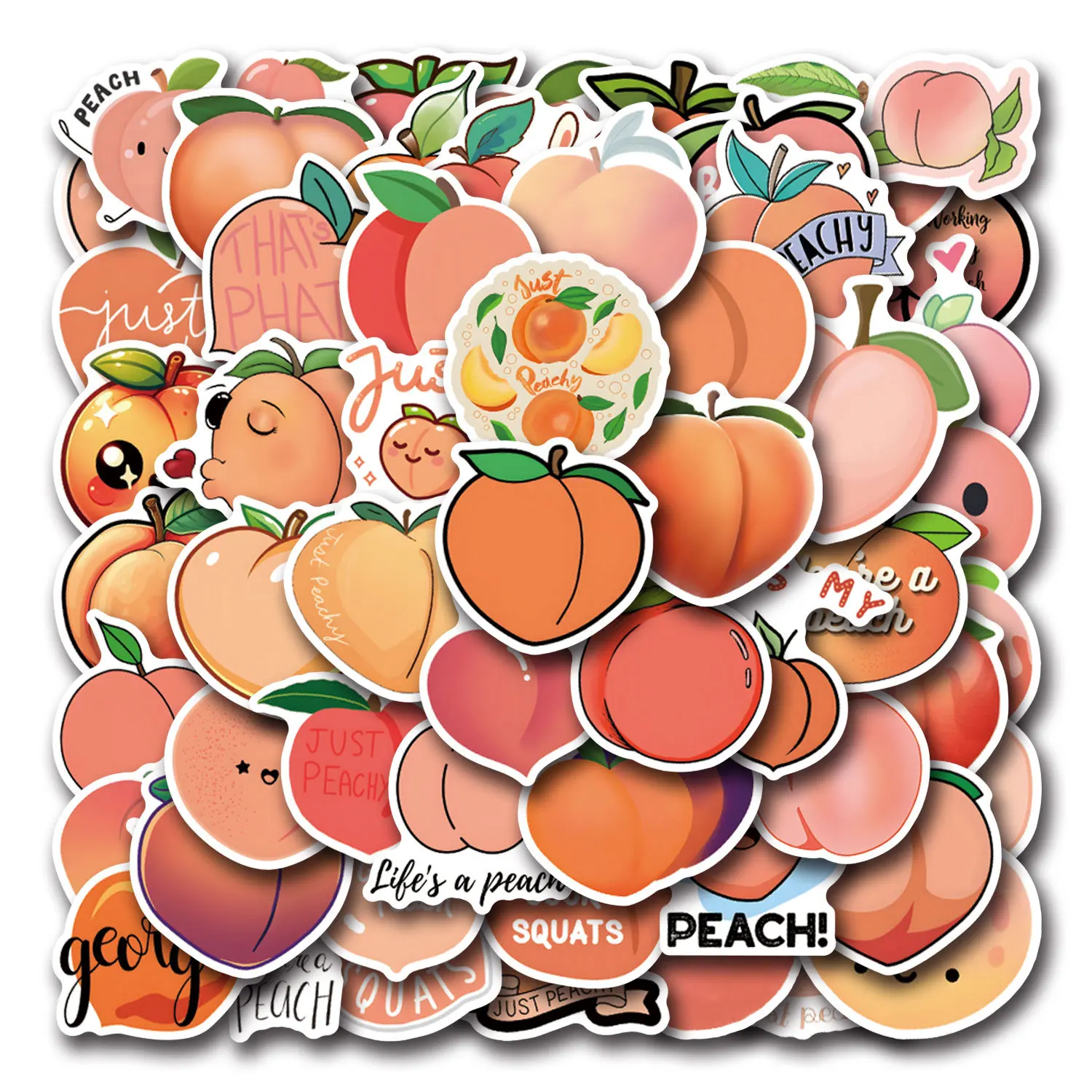 55/110PCS Cartoon Peach Cute Fruit Peach Graffiti Sticker Car Luggage Water Cup Sticker