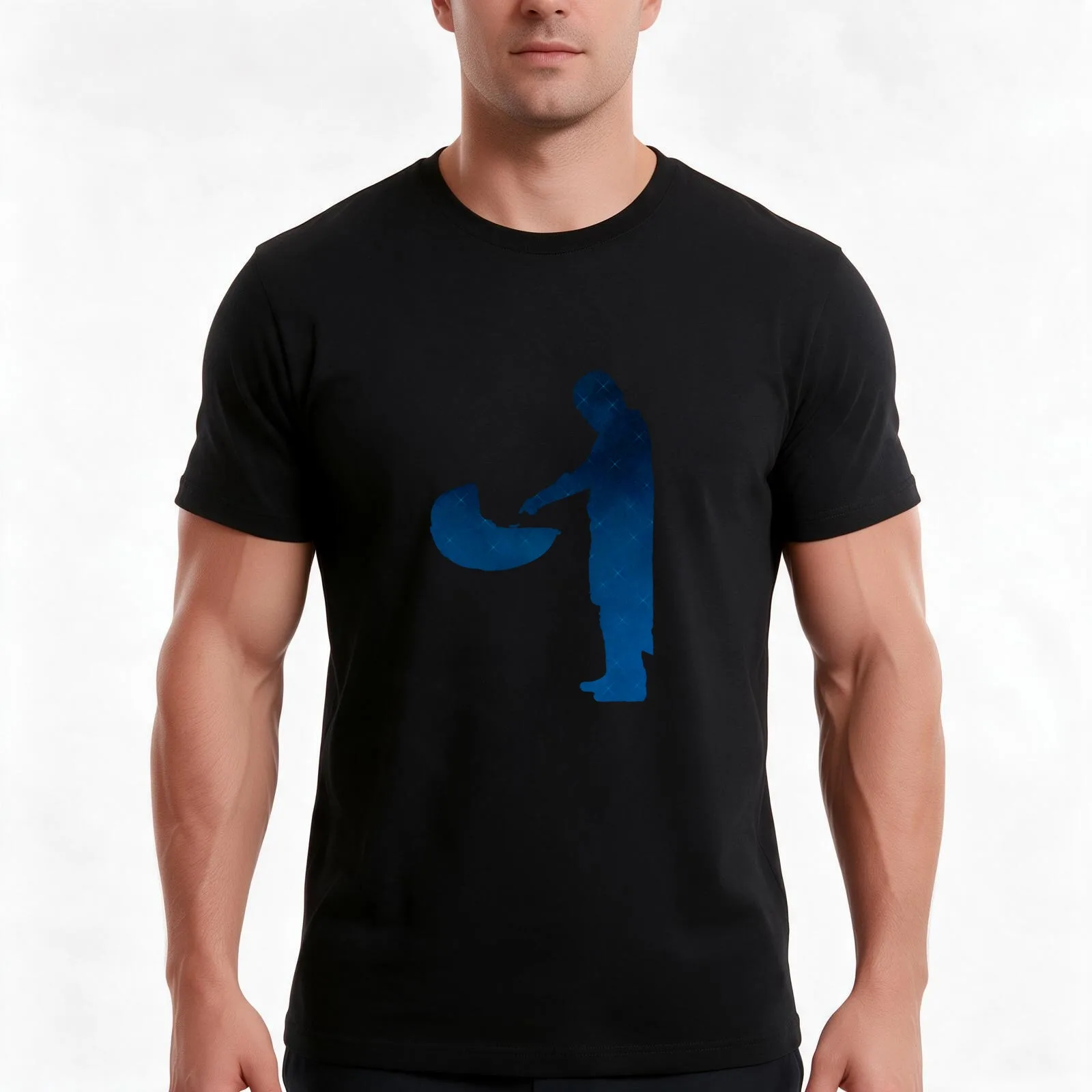 MANDO Dark Blue Nebula T-Shirt, Summer Casual Cotton Tee, Oversized Streetwear Tops, Vintage Graphic Print, Unisex Men Women