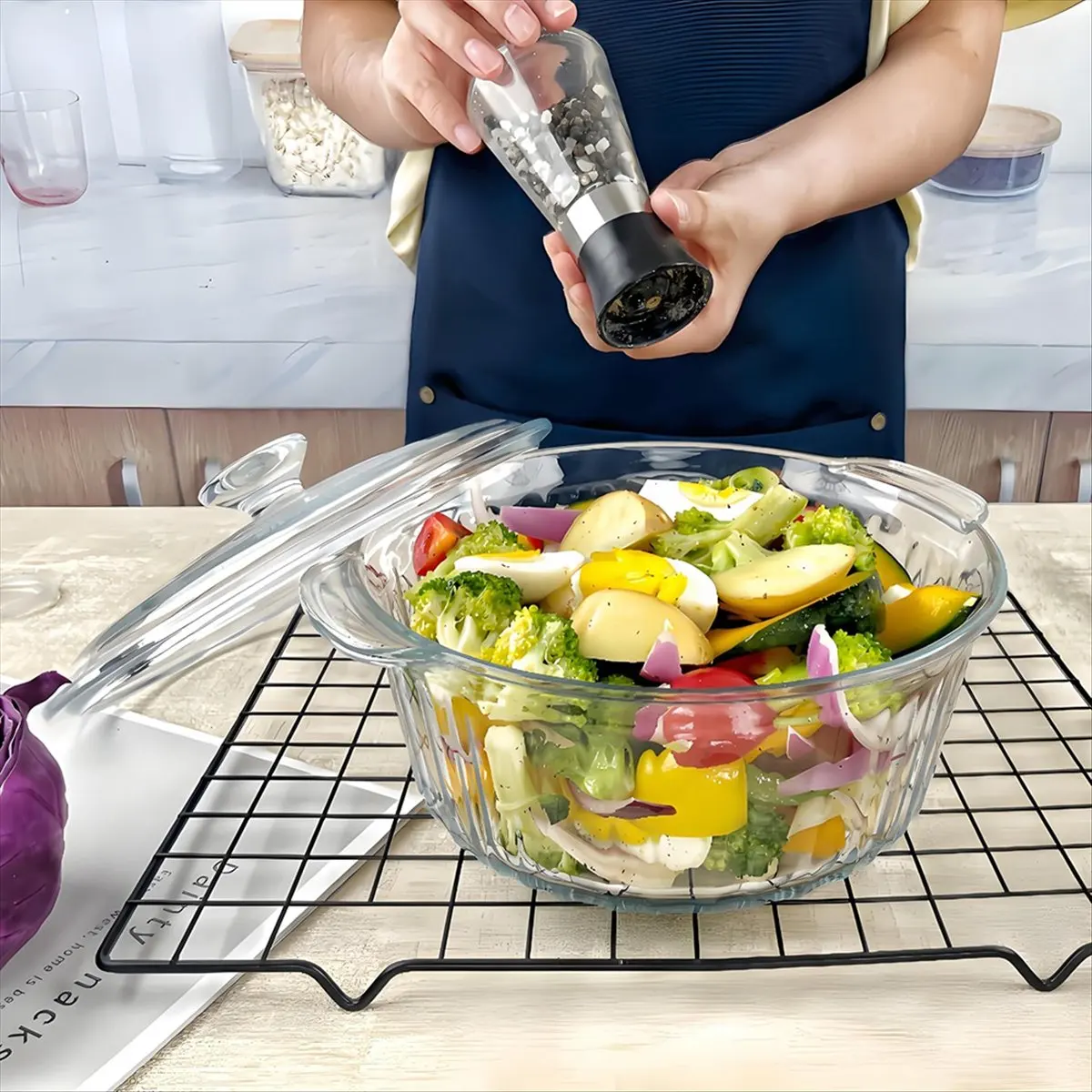 New Round Glass Casserole Baking Dish with Lid, Borosilicate Glass, Glass Casserole Dish for Oven Heat- Glass Bowl