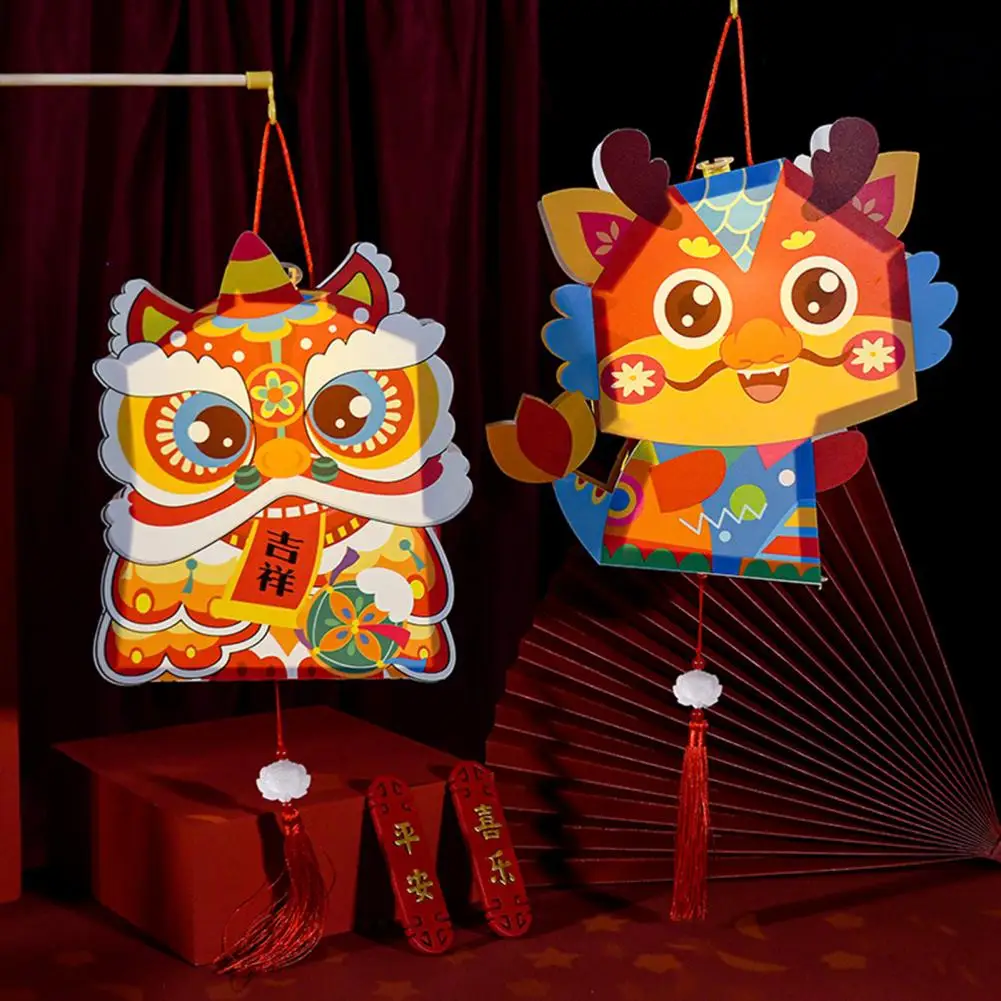 Diy Lantern Making Kit Chinese New Year Lantern Decoration Led Lamp for Festive Home Party Dragon Rabbit Lion Pvc Handmade