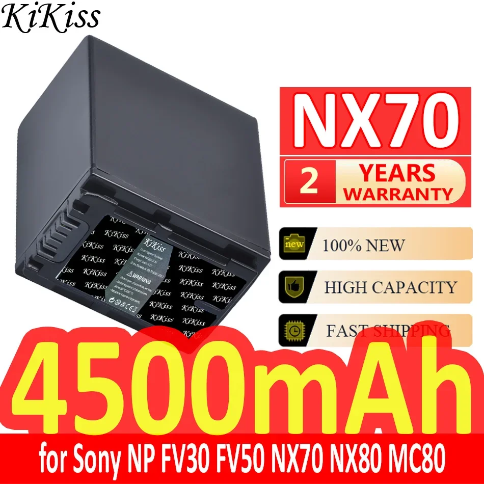 

Мощный аккумулятор KiKiss емкостью 4500 мАч для Sony NP FV30 FV50 FV60 FV70, PXW Z90 X70 NEX-VG30E HXR NX70 NX80 MC80