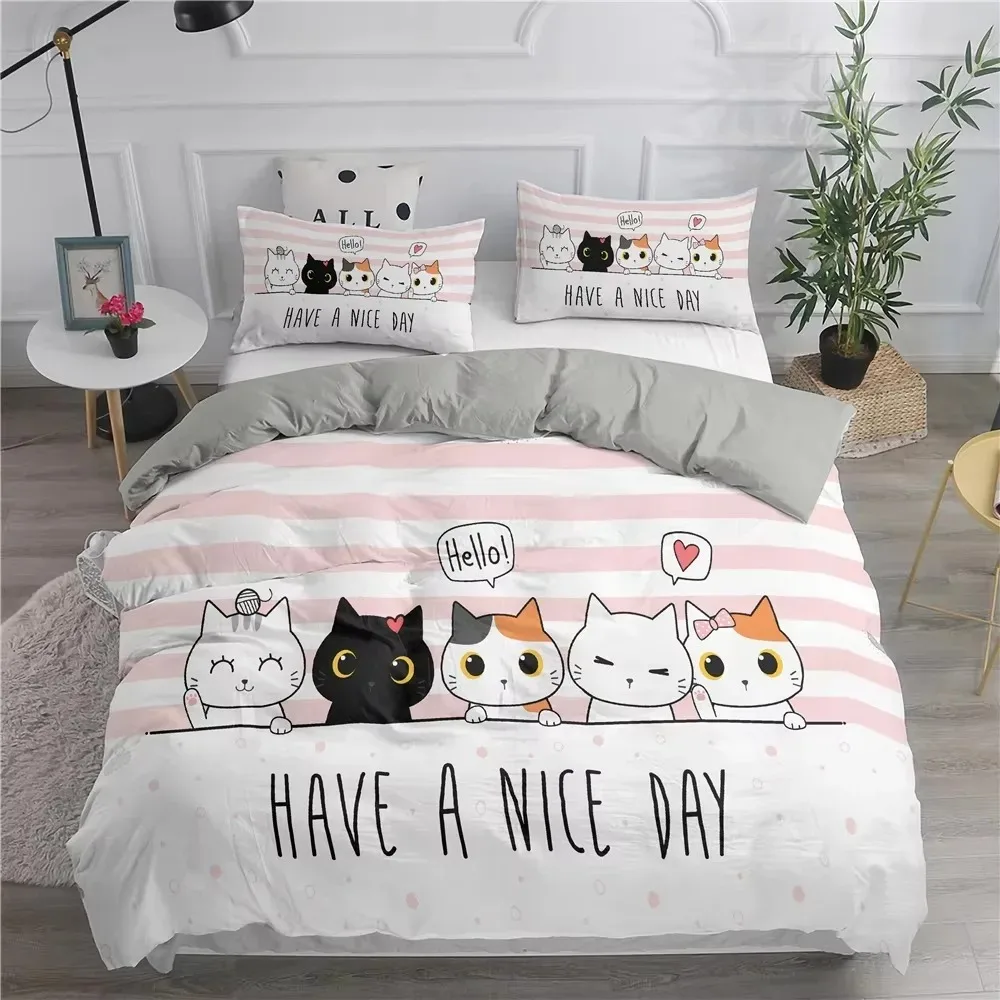 

Cute Cats Printed 3D Duvet Cover Set Cartoon Cat Bedding Set Twin Full Queen King Size Double Sizes Pillowcase Comforter Cover