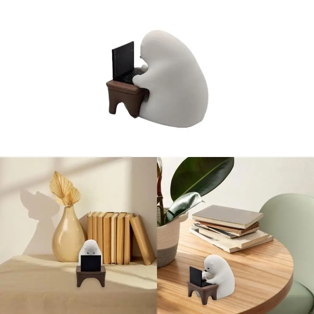 F19B Handcrafts Miniature Laptop Computer Coder Bear Figurine Sculpture Ornament for Home or Office Desktop Decoration Gift