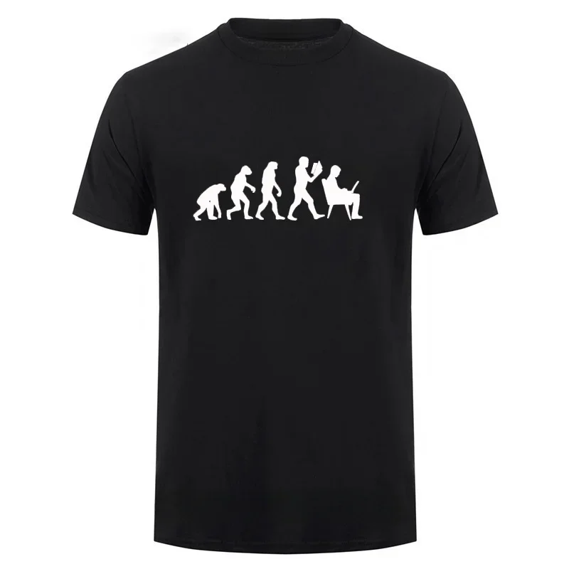 heavyweight Human Evolution Computer T Shirt Men Male Streetwear Casual Short Sleeve Round Collar Cotton Funn Summer Tops