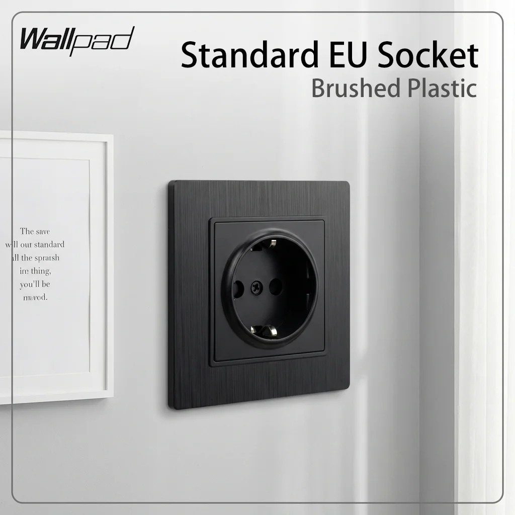 WALLPAD EU FR Wall Socket Electrical Outlet USB Fast Charging Port Type C Black Brushed Finishing 1-5 Post