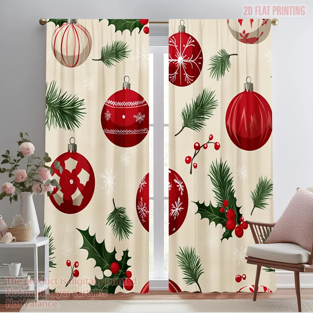 2pcs,2D plane printing Contemporary Curtains Christmas Ornaments Baubles Pine (2) 100% Polyester (without rod) Festive Ldeal for