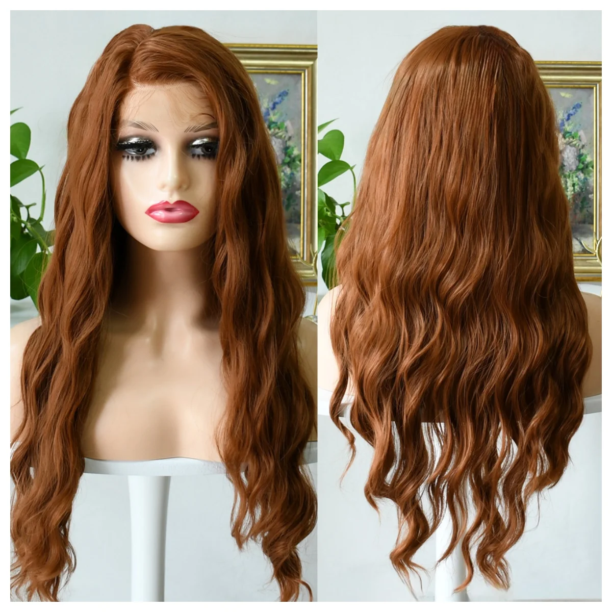 Pelucas delanteras de encaje marrón claro 13X4, peluca Frontal de encaje HD transparente ondulado, pelucas marrones sintéticas de alta calidad para uso diario, Cosplay