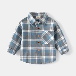 Nuovi vestiti per bambini 2024 camicie per bambini con colletto in cotone a maniche lunghe per bambini abbigliamento Casual Top Plaid camicetta per ragazzo 2-7Y