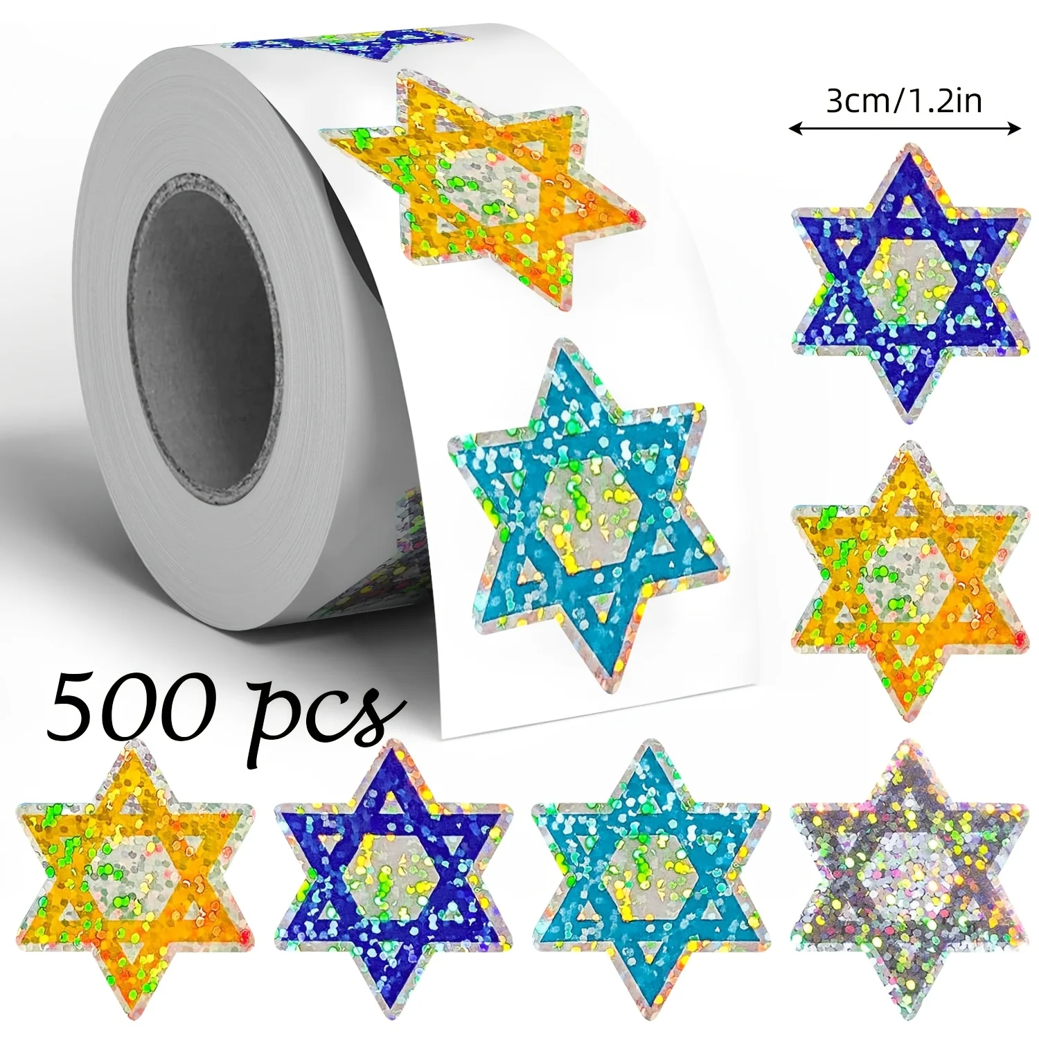 500Pcs Star Of David Graffiti Stickers Shimmering Hexagram Jewish New Year Party Stickers For Hanukkah Gift Envelope Decoration.